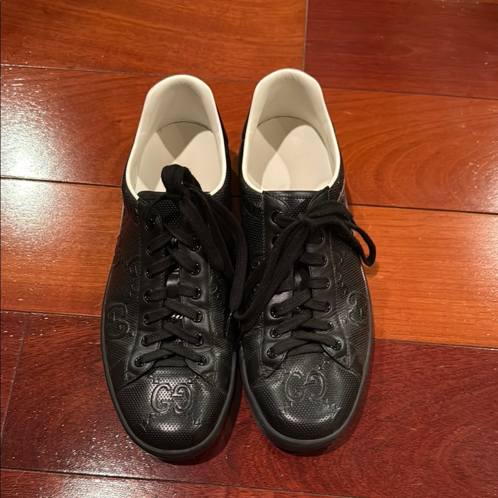 Black Gucci “GG” Tennis Aces. Like New, worn once. With Box